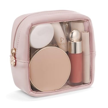 Pocmimut Clear Makeup Bag Easy to Find Mini Makeup Bag for Purse Travel Makeup Bag for Car Compact Cosmetic Pouch for Daily EssentialsPink