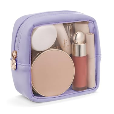 Pocmimut Clear Makeup Bag Easy to Find Mini Makeup Bag for Purse Travel Makeup Bag for Car Compact Cosmetic Pouch for Daily EssentialsPurple