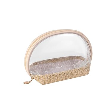 RSRSLEII Boho Small Clear PVC Waterproof Makeup Bag with handle Transparent Zipper Cosmetic Bag for Travel Beach Bag for Sun screen Skincare 04Small sizeBeige