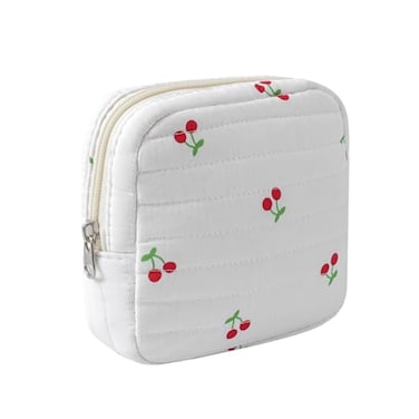RSRSLEII Small Quilted Cosmetic Pouch for Purse Mini Cotton Makeup Bag with Compartments Cute Zipper Lipstick Holder for Women 12Cherry