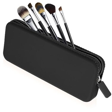 Sakolla Travel Makeup Brush Holder Silicone Makeup Brush Bag with Zipper Closure Makeup Brushes Organizer Case Washable Makeup Pouch Holder Case for Daily Work EssentialsBlack
