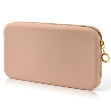 Sakolla Travel Zipper Makeup Brushes Bag Silicone Large Makeup Brush Holder Women Pouch Case for Daily Work EssentialsKhaki