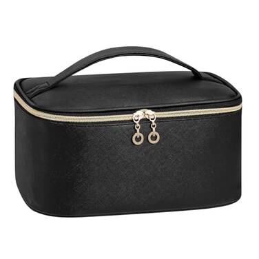 senbowe Travel Makeup Bag Large Capacity Cosmetic Bags for WomenPortable Waterproof Leather Toiletry Bag Make Up Organizer Bag with Divider and Handle