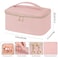 senbowe Travel Makeup Bag Large Capacity Cosmetic Bags for WomenPortable Waterproof Leather Toiletry Bag Make Up Organizer Bag with Divider and Handle