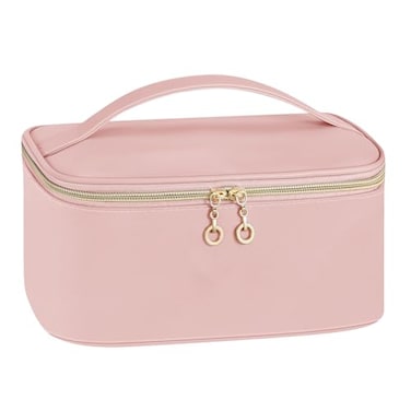 senbowe Travel Makeup Bag Large Capacity Cosmetic Bags for WomenPortable Waterproof Leather Toiletry Bag Make Up Organizer Bag with Divider and Handle