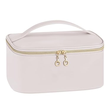senbowe Travel Makeup Bag Large Capacity Cosmetic Bags for WomenPortable Waterproof Leather Toiletry Bag Make Up Organizer Bag with Divider and Handle