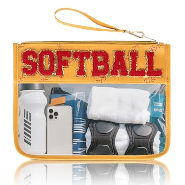 PPeen Softball Gifts Makeup Bag Softball Stuff Accessories Portable Toiletry Storage Bag with Chenille Letter Clear Zipper Toiletry Pouch