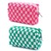 SxoSyo 2 Pcs Checkered Cosmetic Bags Green Pink