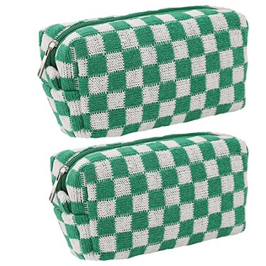 SxoSyo 2 Pcs Checkered Cosmetic Bags Small Makeup Bag Purse Green