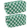SxoSyo 2 Pcs Checkered Cosmetic Bags Small Makeup Bag Purse Green