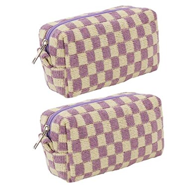 SxoSyo 2 Pcs Checkered Makeup Bags Make up Brushes Pouches Purple