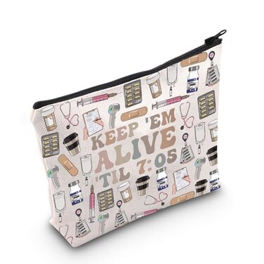 TGBJE Nurse Makeup Bag Night Shift Nurse Appreciation Gift Keep Them Alive til 705 Cosmetic Pouch Bag Registered Nurse Gift Alive til 705 MU