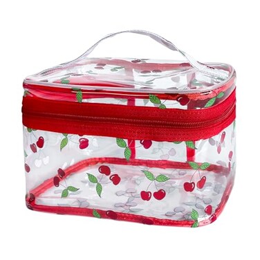 TotePrint Cherry Clear Cosmetic Bag Transprent Clear Makeup Bag Travel Pouch with HandleDurable PVC MaterialVersatileZipper Design for Smooth SlidingIdeal for MakeupTravel Essentials Cherry