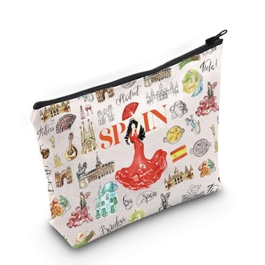 WCGXKO Spain Themed Gift Bachelorette Party Travel Makeup Bag for Spain Lovers