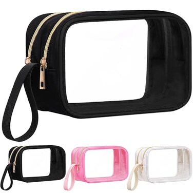 Weewooday Clear Makeup Bag Double Layer Sided Cosmetic Bag Waterproof Travel Toiletry Case with Zipper Portable Makeup Pouch with HandleBlack