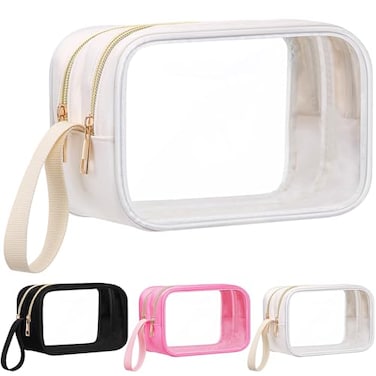 Weewooday Clear Makeup Bag Double Layer Sided Cosmetic Bag Waterproof Travel Toiletry Case with Zipper Portable Makeup Pouch with HandleWhite