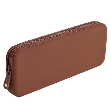 WHHJM Silicone Makeup Brush Holder Travel Makeup Bag Soft Portable Brush Organizer Large Travel Essentials Makeup Brush Case Zipper Pouch Brown