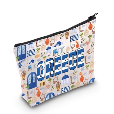 WZMPA Greece Cosmetic Makeup Bag Greece Vacation Gift Greece Aegean Pride Zipper Pouch Bag Greece Souvenir Gift Greece