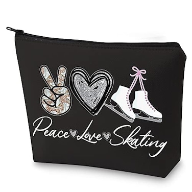 WZMPA Ice Skating Cosmetic Make Up Bag Figure Skating Inspired Gift Peace Love Skating Makeup Zipper Pouch Bag Skating Ice Merchandise Peace Skating BL