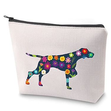 ZJXHPO German Shorthaired Pointer Cosmetic Bag German Shorthaired Pointer Mama Makeup Bag With Zipper Dog Lover Owner Gift German flower