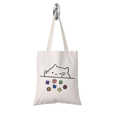 TSOTMO Cat Throwing Dice DnD Dungeon Master Bag of Holding Zipper Pouch Gamer Dice Bag WTDragons Card tote Beige