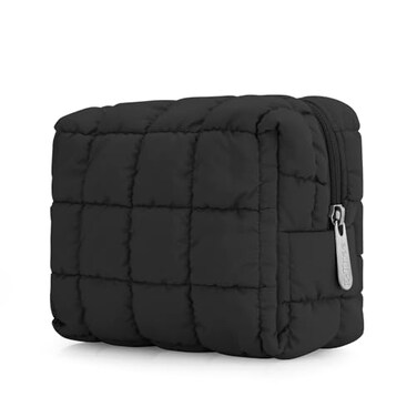 E-Tree ETree Cute Makeup BagQuilted Cosmetic BagMake up Pouch for PurseToiletry Zipper PouchCheckered BagTravel CaseStorage Pouches for Organization Black