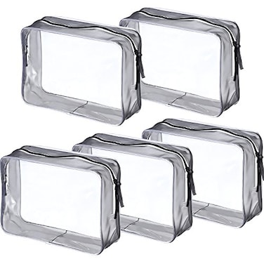 Pangda 5 Pack Clear PVC Zippered Toiletry Carry Pouch Portable Cosmetic Makeup Bag for Vacation Bathroom and Organizing Transparent L