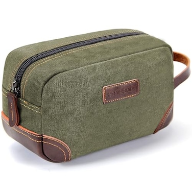 emissary Emissary Mens Leather and Canvas Travel Toiletry Dopp Kit Shaving Bag Dark Green
