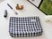 HAPPYHEIDI Navy Blue Gingham Cotton Makeup Bag Cosmetic Toiletry Travel Pouch Tote Purse Organizer Zipper Closure Canvas Lined