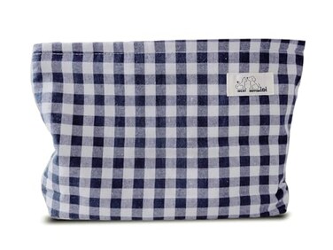 HAPPYHEIDI Navy Blue Gingham Cotton Makeup Bag Cosmetic Toiletry Travel Pouch Tote Purse Organizer Zipper Closure Canvas Lined