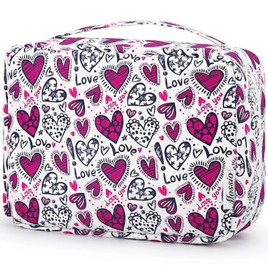 Mossio Hanging Toiletry Bag with Sturdy Hook Large Portable Cosmetic Makeup Travel Organizer for Men Women Heart