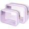 PACKISM 2 Pack Clear Makeup Bag Set 1 Large 1 Medium Foldable TSA Approved Toiletry Bag for Carryon Checked Luggage Water Resistant Car Storage Organizer Purple