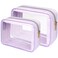 PACKISM 2 Pack Clear Makeup Bag Set 1 Large 1 Medium Foldable TSA Approved Toiletry Bag for Carryon Checked Luggage Water Resistant Car Storage Organizer Purple