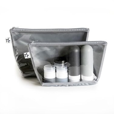 Tiny Twinkle Diaper Bag Organizing Pouches 2 Pack MessProof Travel Organizer Bags with Structured Bottom Clear Front TSA Approved Toiletry Bag Set for Baby and Mom Essentials Charcoal