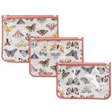 Tiny Twinkle Diaper Bag Organizing Pouches 3 Pack MessProof Clear Front Travel Organizer Bags TSA Approved Toiletry Bag Set for Baby and Mom Essentials Flutter