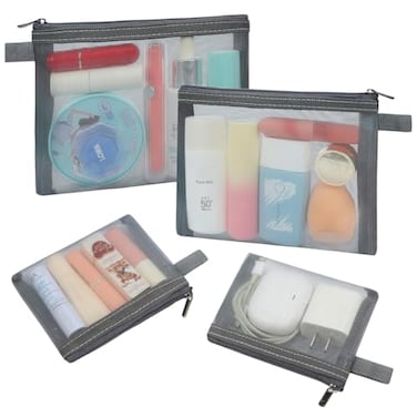 besharppin 4 Pack Mini Cosmetic Bags Small Mesh Makeup Bag with Zipper for Home Office Purse Multipurpose Nylon Bag Grey