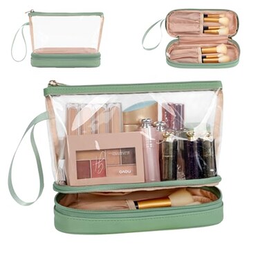 Ethereal Clear Makeup Bag Green TSA Approved Toiletry Bag with Brushes Compartment Small Travel Make up Bags for Women
