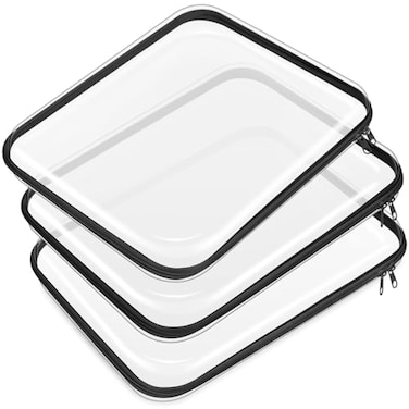 Hoolerry 3 Pcs Clear Hard Zipper Case Hard Plastic Zipper Pouch Makeup Bag Portable Travel Organizer for Cosmetics Office Supplies Documents ToiletriesBlackL
