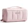 NISHEL Travel Makeup Bag for Women Fluffy Lightweight Open Flat Cosmetic Organizer with Multiple Functional Divider for Brush Independent Storage Handle for Easy Portability Pink