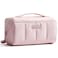 NISHEL Travel Makeup Bag for Women Fluffy Lightweight Open Flat Cosmetic Organizer with Multiple Functional Divider for Brush Independent Storage Handle for Easy Portability Pink