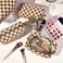 SOIDRAM Checkered Makeup Bag Preppy Cosmetic Bag Bulk Brown Makeup Pouch Personalize Travel Toiletry Bag Organizer Cute DIY Makeup Brushes Storage Bag for Women