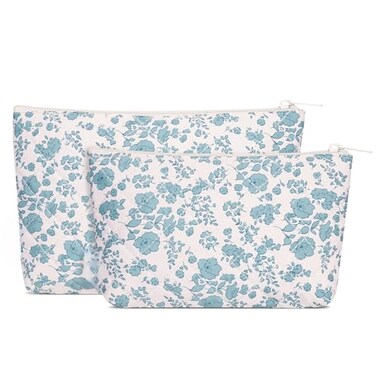 Wandering Nature Makeup Bag Small Cosmetic Bag for Purse 2 Pack Small Make Up Pouch Cute Travel Pouch with Zipper for Women Blue Flower