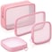 Weewooday 4 Pcs Mesh Makeup Bag Mesh Cosmetic Bag Travel Toiletry Pouch with Zipper Mini Makeup Cosmetic Purse for Daily AccessorySmall Large MediumPink