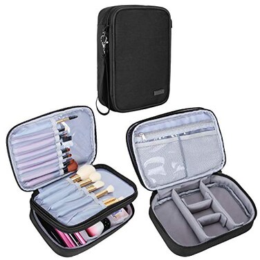 Teamoy Travel Makeup Brush Caseup to 88 Professional Makeup Train Organizer Bag with Handle Strap for Makeup Brushes and Makeup EssentialsMedium BlackNo Accessories Included