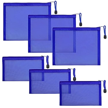 besharppin 6 Pack Mesh Cosmetic Bags Nylon Makeup Pouches with Zipper for Home Office Purse Diaper Bag Blue