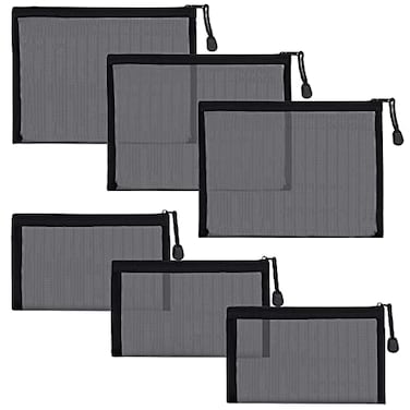 besharppin 6 Pack Mesh Cosmetic Bags Nylon Makeup Pouches with Zipper for Home Office Purse Diaper Bag Black