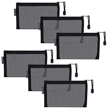 HRX Package Small Mesh Cosmetic Bags with Zipper 6pcs Black Travel Makeup Pouches Organizer Case for Purse Diaper Bag