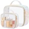 PACKISM Stylish TSA Approved Toiletry Bag Set Ruched Clear Makeup Bag with Handle 1 TSA Medium 1 Large for Travel Gift for Women Colorful White