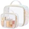 PACKISM Stylish TSA Approved Toiletry Bag Set Ruched Clear Makeup Bag with Handle 1 TSA Medium 1 Large for Travel Gift for Women Colorful White