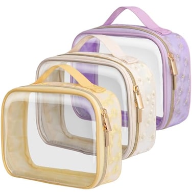 PACKISM TSA Approved Toiletry Bag 3 Medium 311 Compliant Clear Makeup Bags with Handle Quart Size Toiletry Bags Fit Carrvon Travel Essentials Water Resistant PVC Beige Yellow Purple